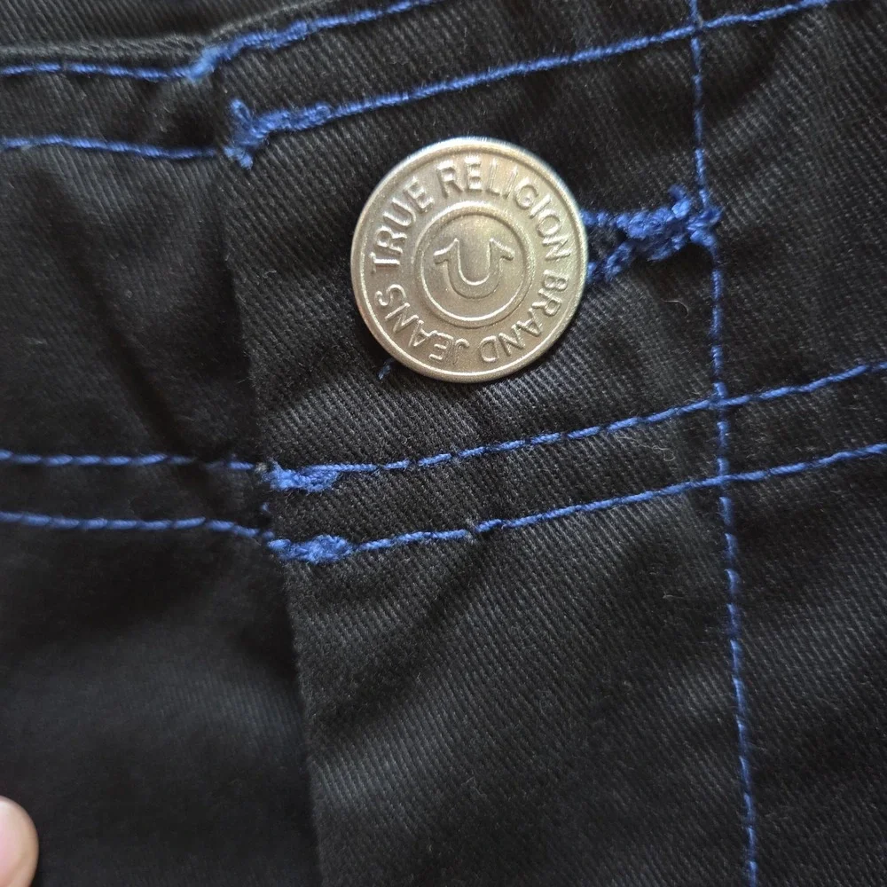 True Religion Mens‎ Cargo Pants Jet Black Pacific Blue Contrast Stitch 108335 36